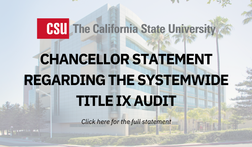 black text reads: chancellor statement regarding the systemwide title ix audit. click image for full statement.